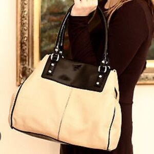 KATE SPADE BOUEM HILL ANISHA TAN/BLACK PATENT TOTE BAG
